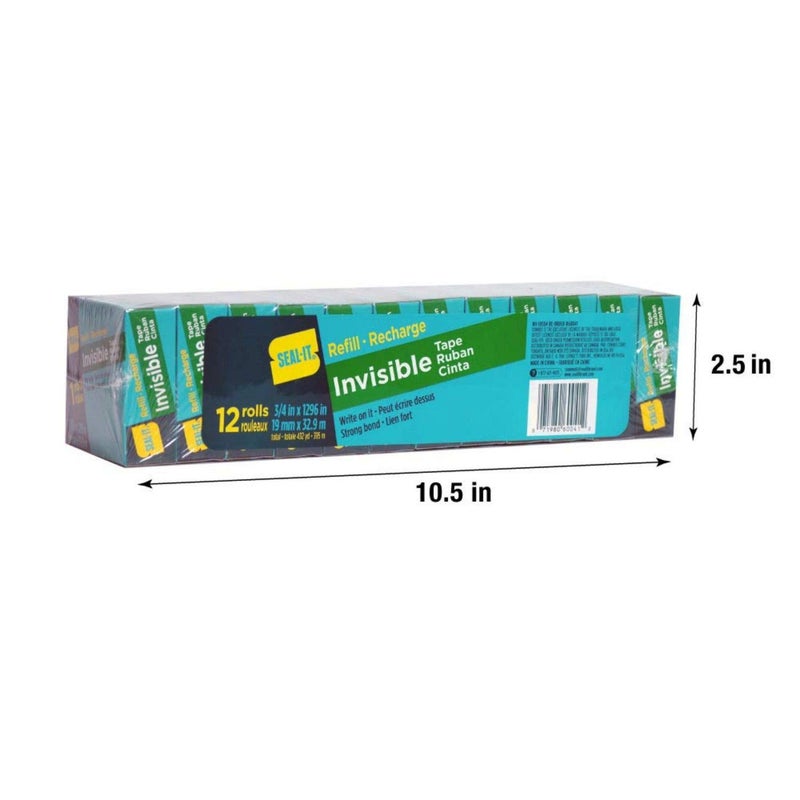 Seal-It Invisible Stationery Tape Refill Rolls 3/4In x 1296In, 12Pk (60041) - Image 5